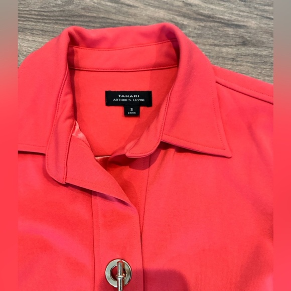 Tahari ASL Coral Toggle Shirt Dress Size 2 - Picture 4 of 9